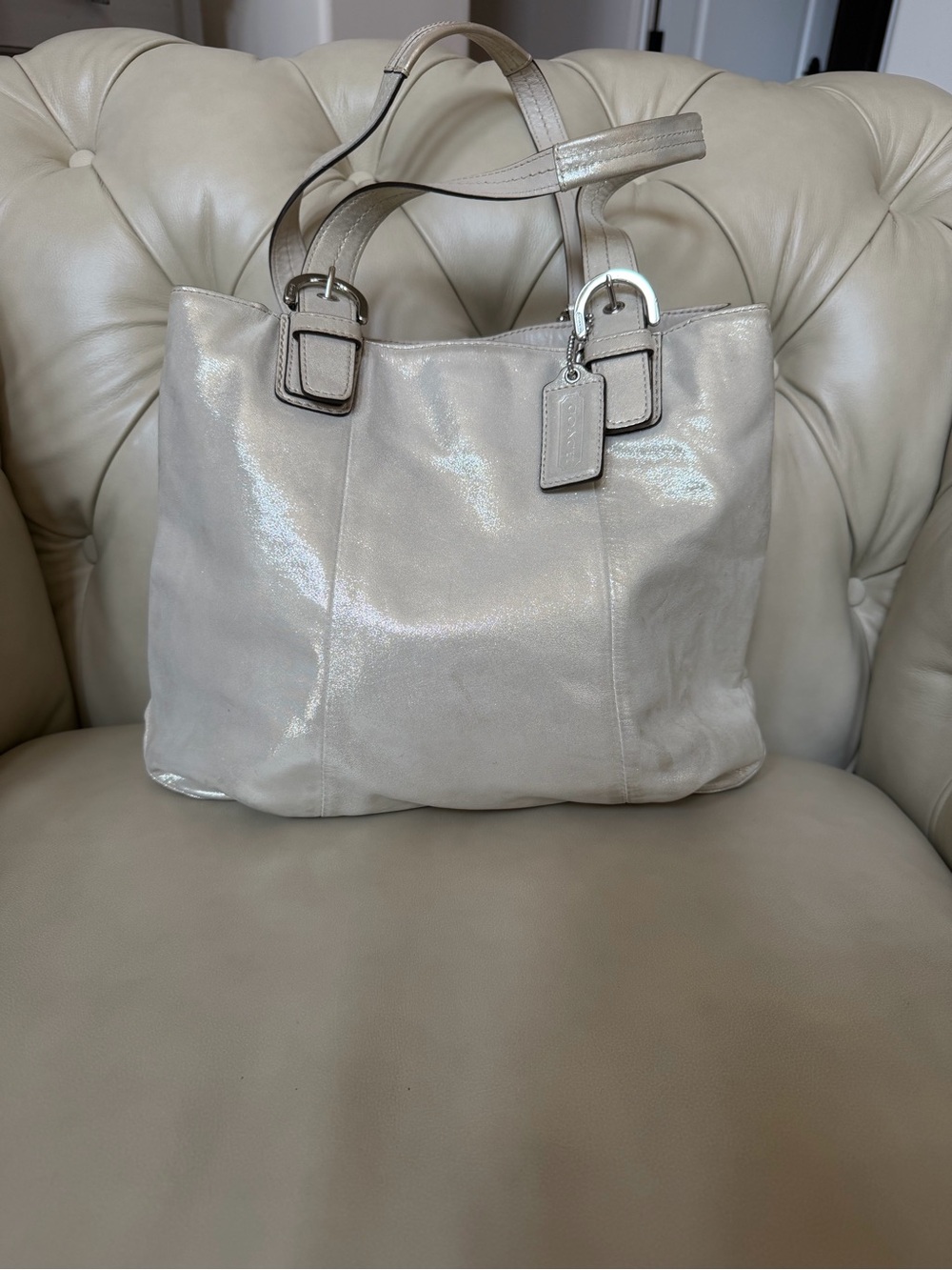Coach 2012 Soho North South Tote in Metallic Beige/Cream Rare Soft Leather Gorg!